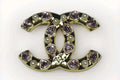 Chanel Gold & Pink Heart Charm Rhinestone Brooch