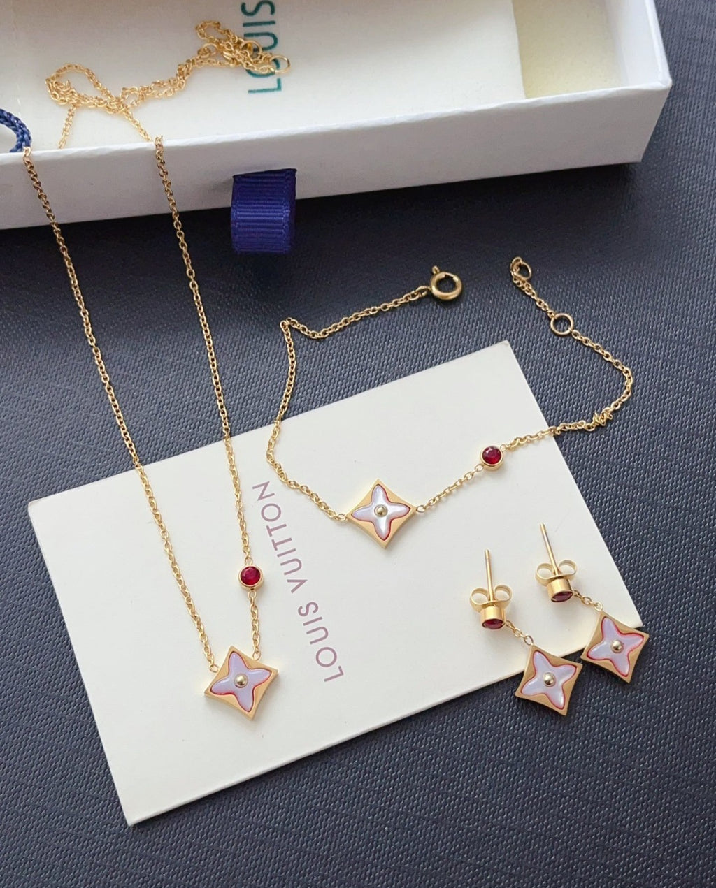 L Logo Charm and Gemstone Jewelry Set