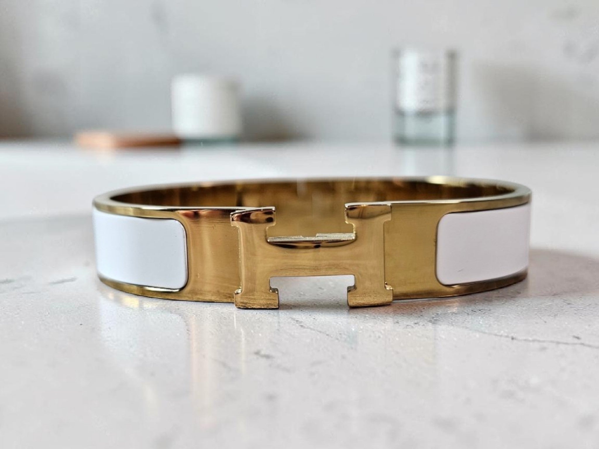 H Letter Style White statement Bangle Bracelet