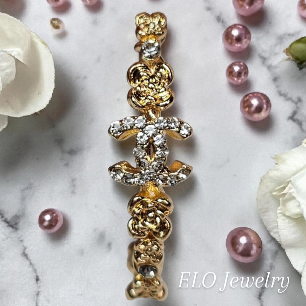 CC Camellia logo Gold and Gemstone Statement Hoops
