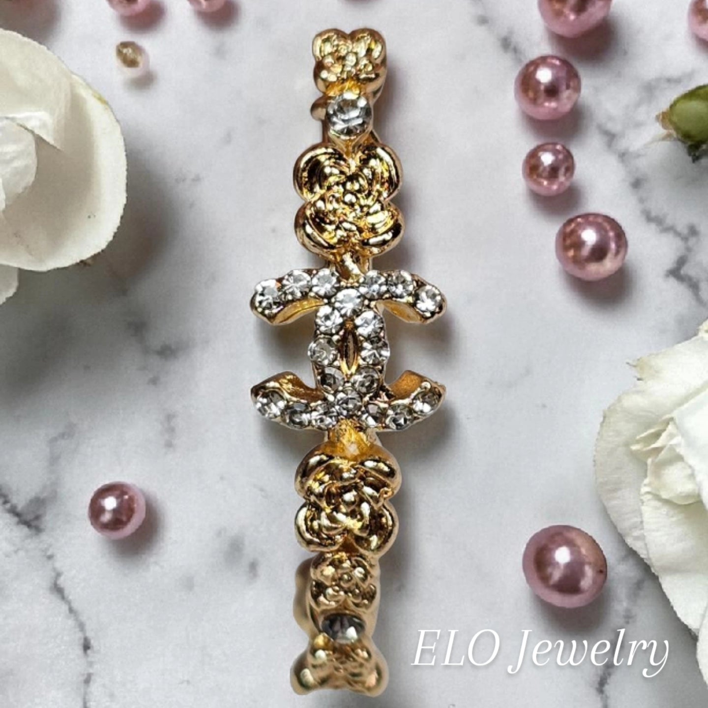 CC Camellia logo Gold and Gemstone Statement Hoops