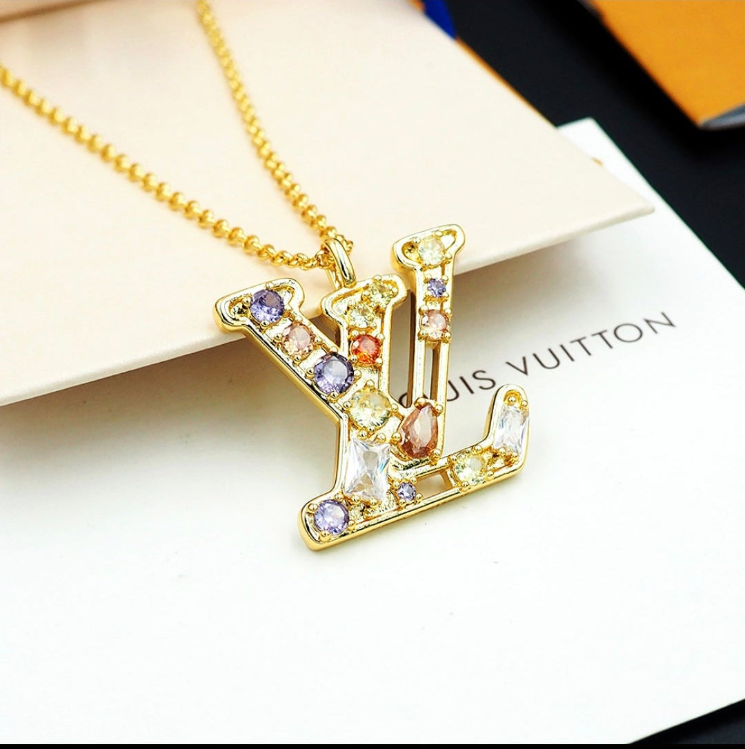L Logo MultiStone Chain Necklace