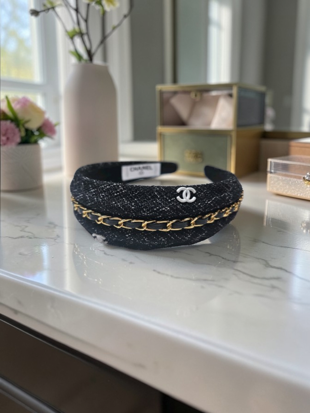 CC Logo Black & Gold Denim Headband