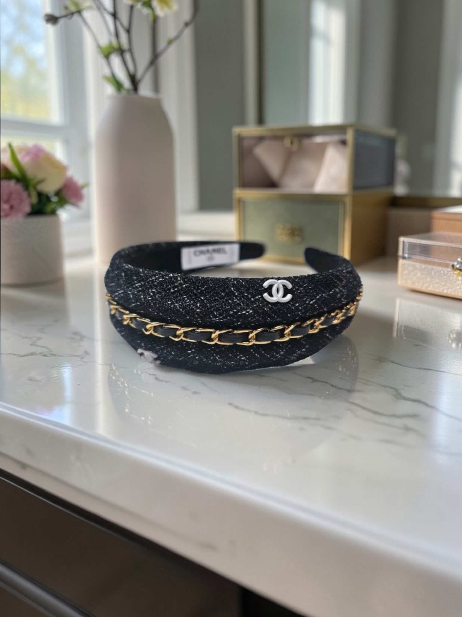 CC Logo Black & Gold Denim Headband