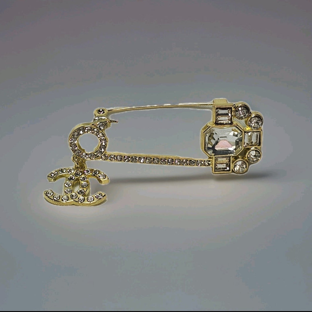 Chanel Gold Charm Safety Pin Brooch