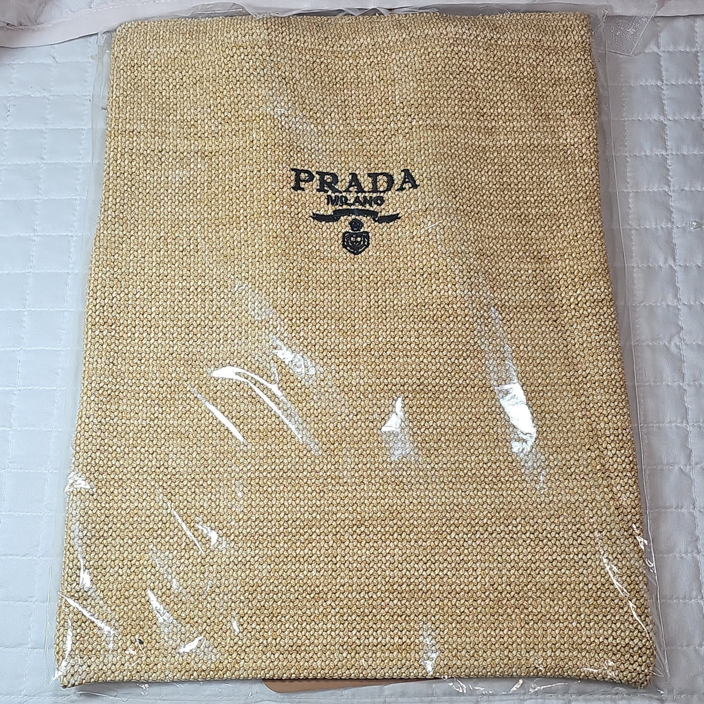 Prada Beauty Beige Double Woven Raffia Tote Bag NIB