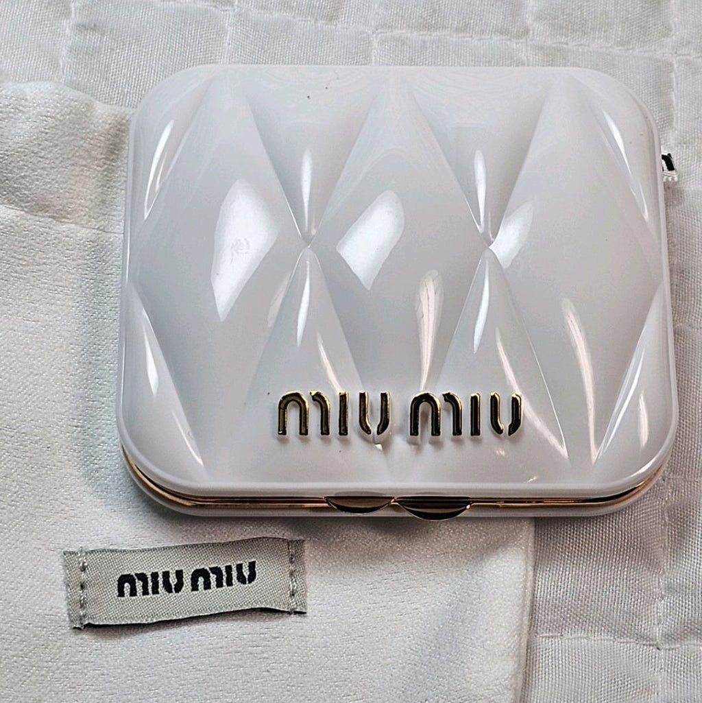 White logo Compact Mirror W/ Dustbag NIB