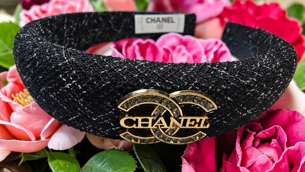 Chanel logo charm Black Denim Headband