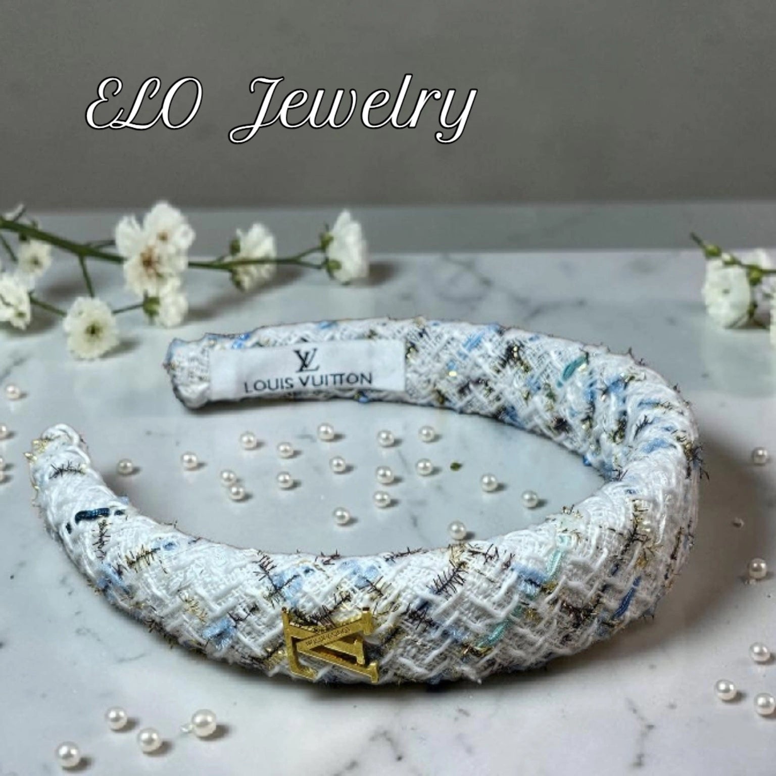 Louis logo White Tweed Headband Spring