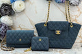 3 piece Quilted Denim Tote Bag, Wallet, and Single flap crossbody bag