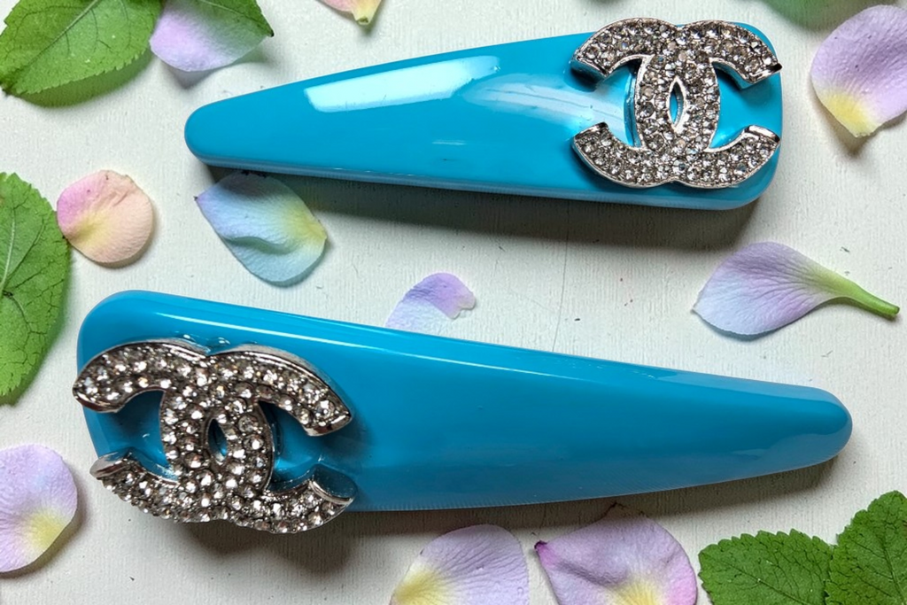 Chanel‑Inspired Ocean Blue Luxury Hair Clip Barrettes — Set of 2