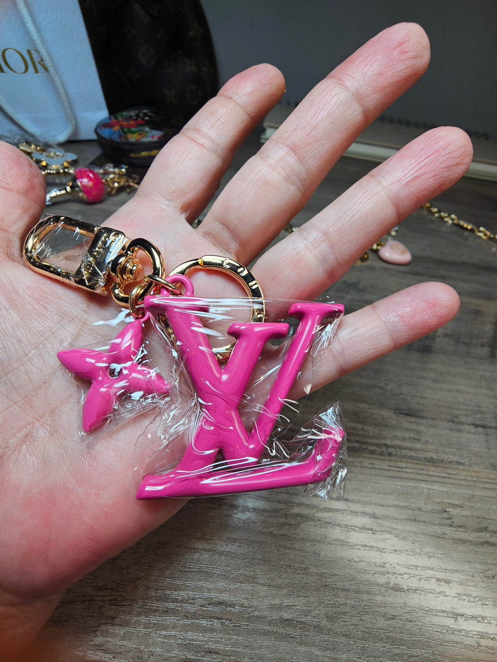 Hot Pink LV Logo Keychain New 2026 version