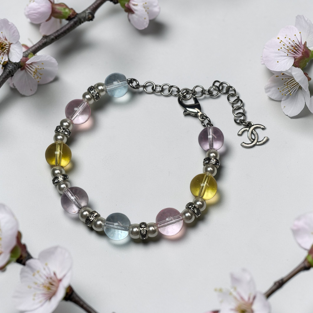 CC Logo Glass Bead Bracelet Silver