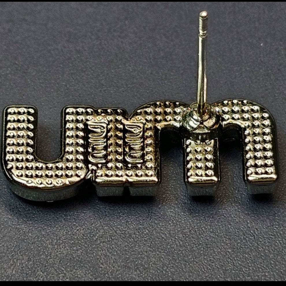 Silver Miu Miu Logo Charm Earrings