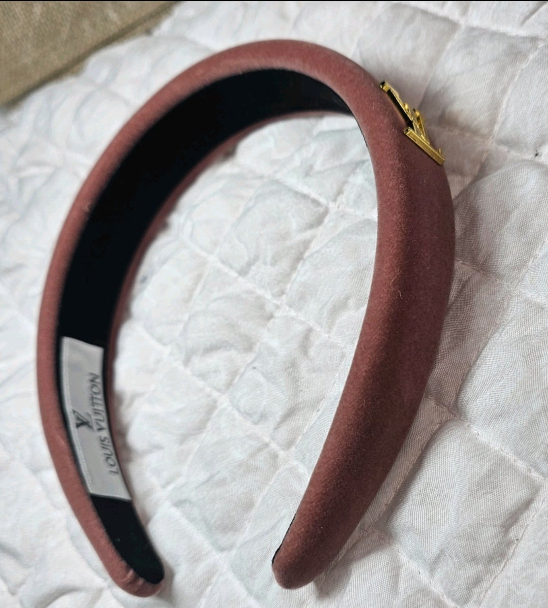 Pink Velour Louis Vuitton logo Charm Headband