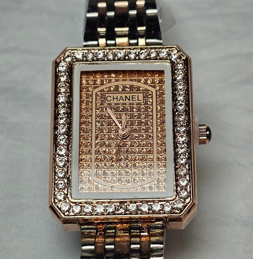 C logo Statement watch Rose Gold styling with stackable bangle Bracelet