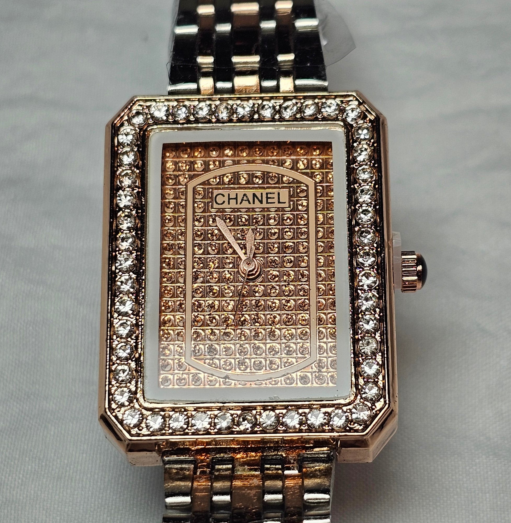 C logo Statement watch Rose Gold styling with stackable bangle Bracelet