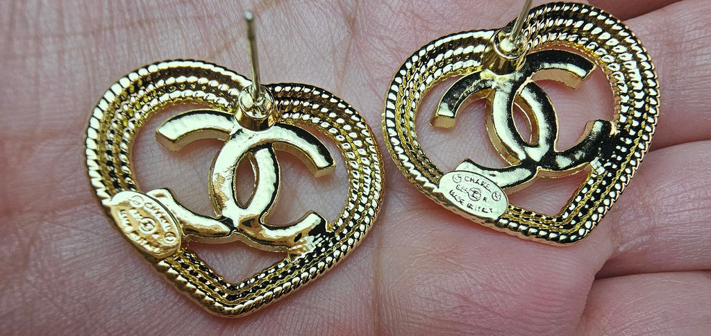 Gold Heart Charm Statement Earrings
