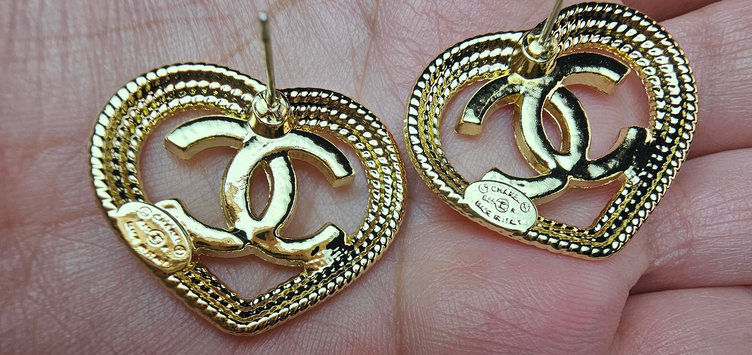 Gold Heart Charm Statement Earrings