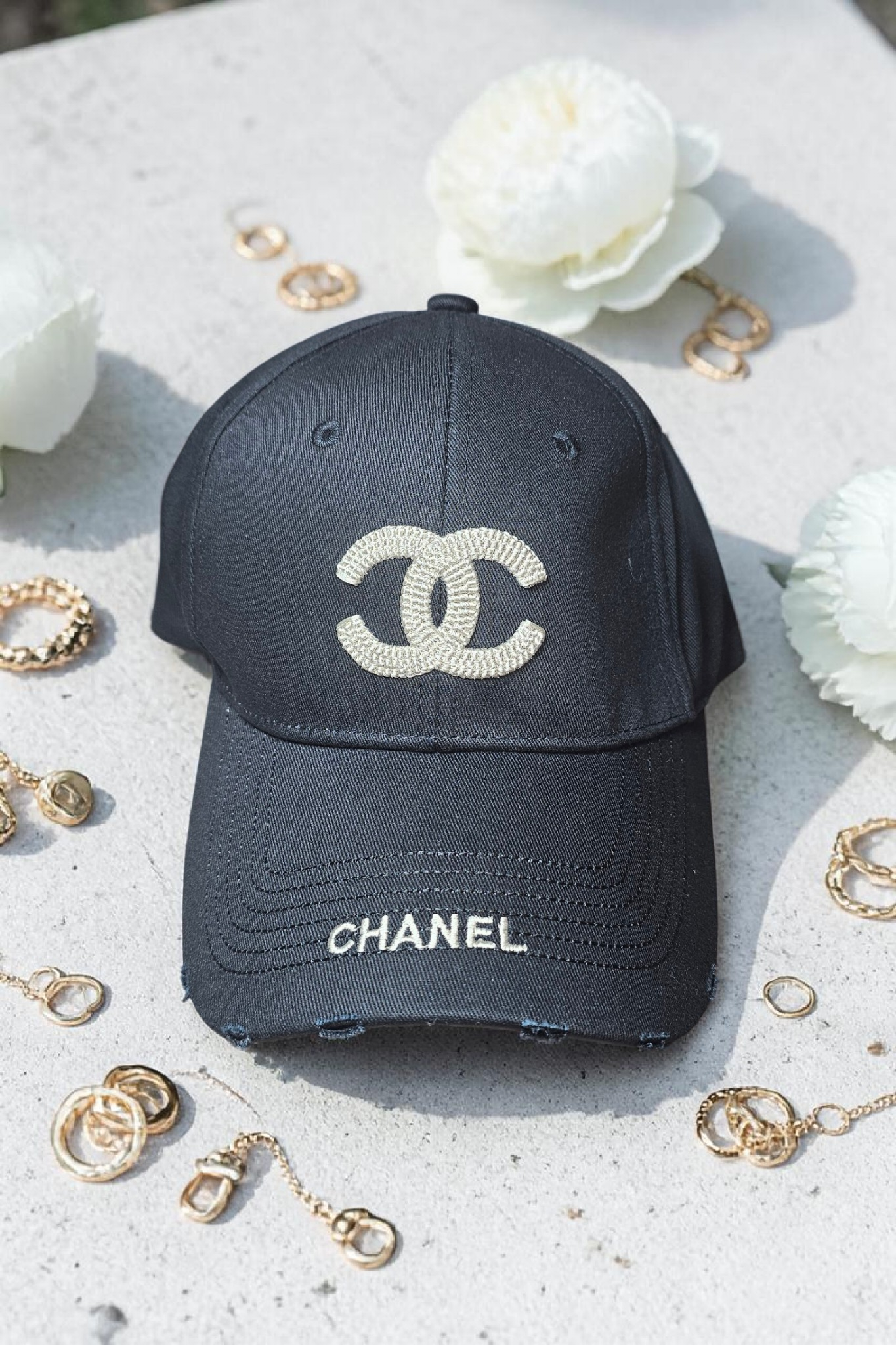 Black CC Baseball Cap Unisex Black and White