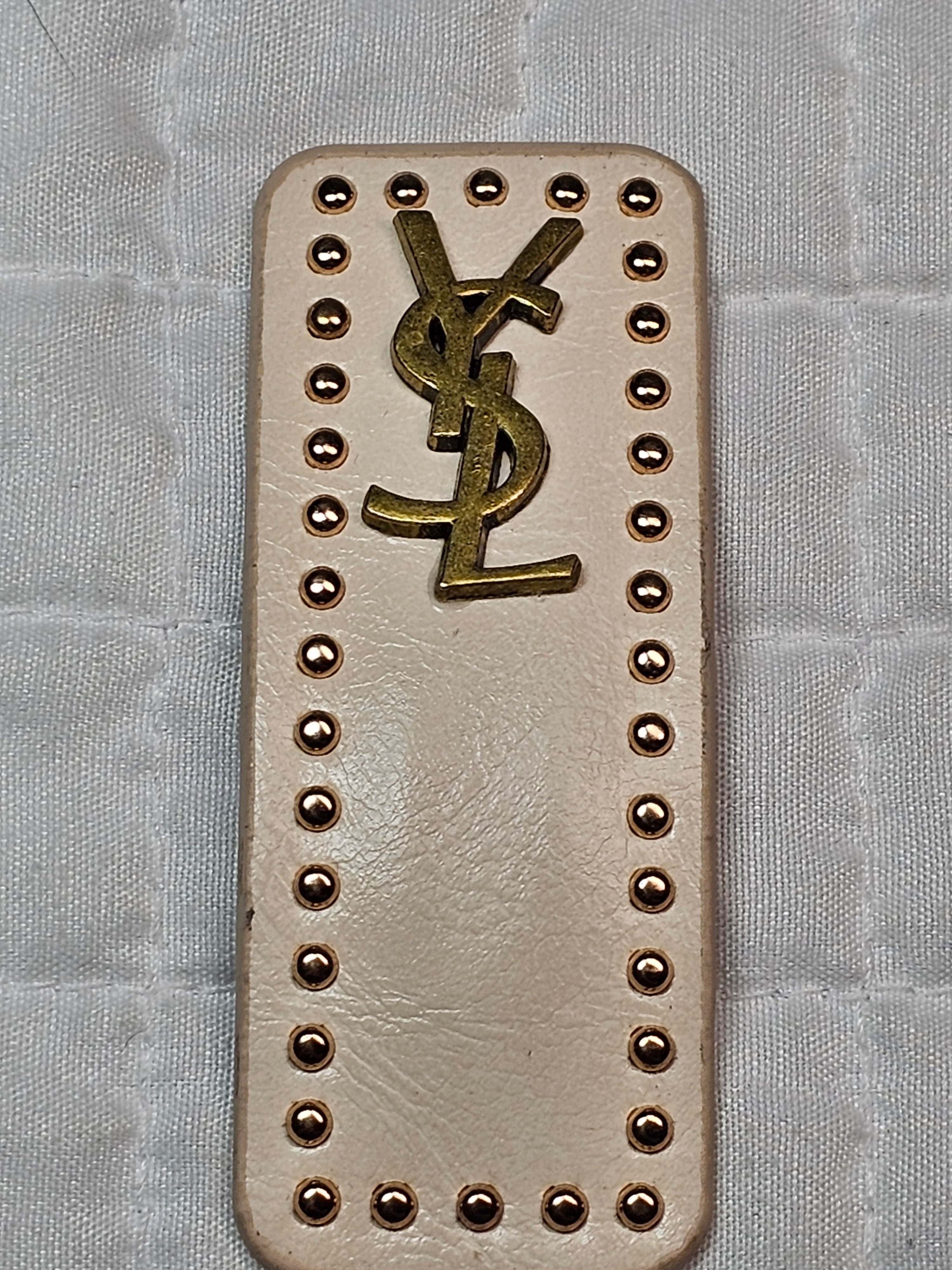 YSL Logo Charm Barrette — Beige & Antique Gold