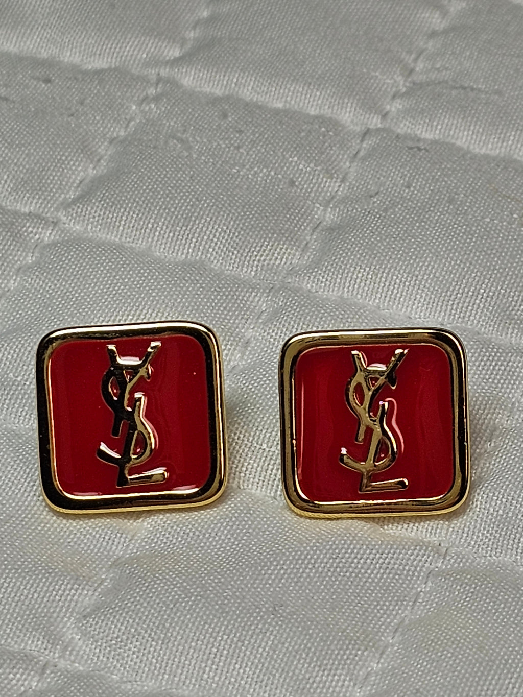 Yves St Laurent Logo charm Stud pierced Earrings NEW