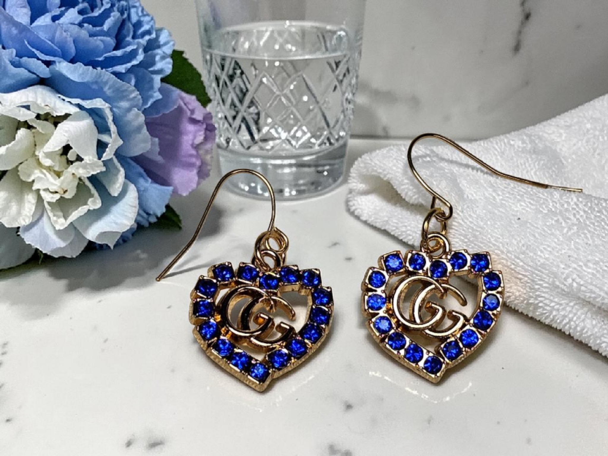 Blue Heart logo Dangle Earrings New