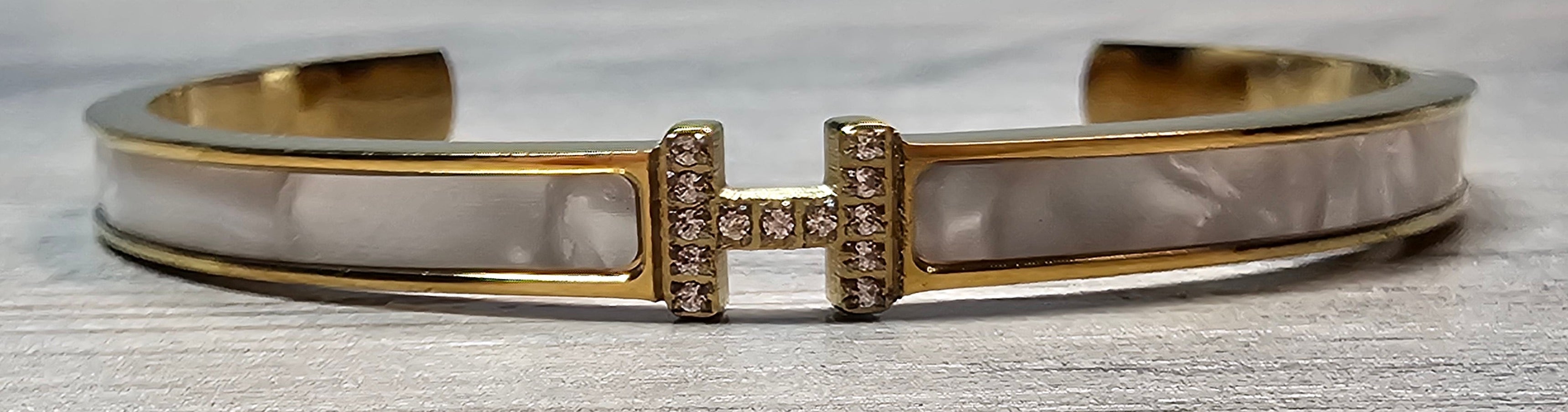 'Mother of Pearl' style H Cuff Bracelet in neutral