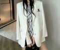 White Blazer Long Jacket with Contrast Logo