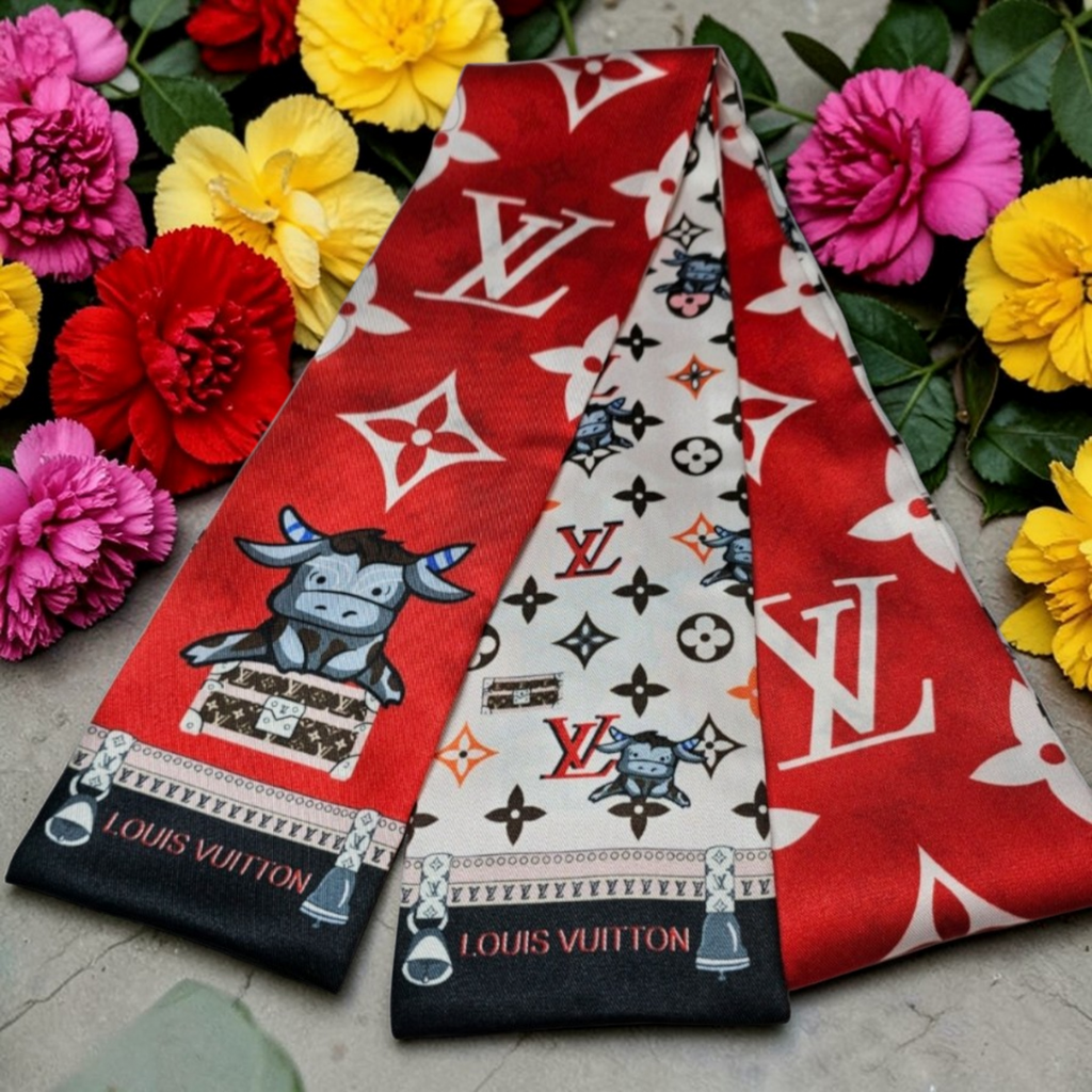 Louis Vuitton Labeled Bag Scarf Hair accessory Tagged 100% Silk