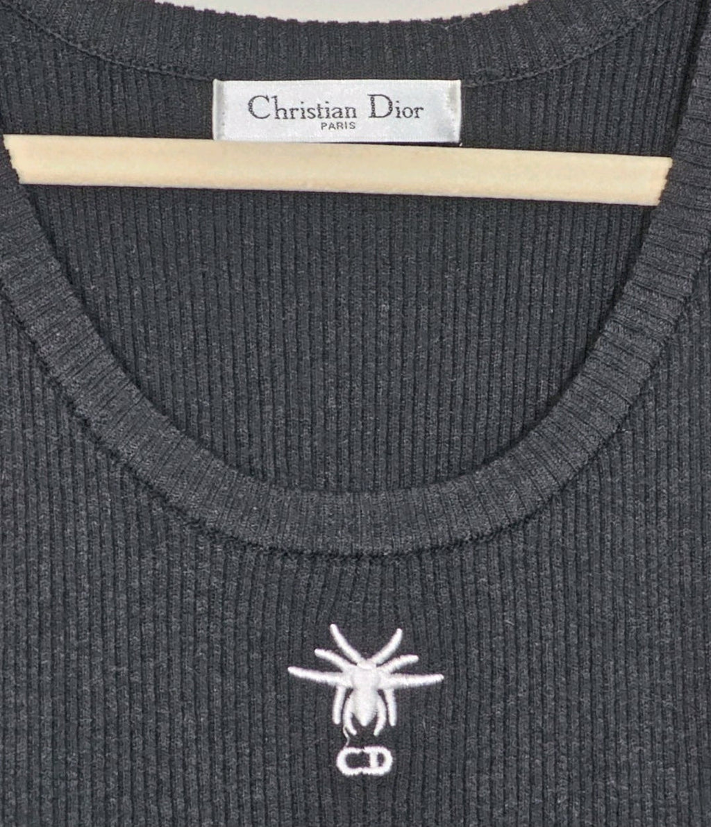 Christian Dior Logo Knit Tank Top w/ Embroidered Spider Black labeled Size US Medium NEW