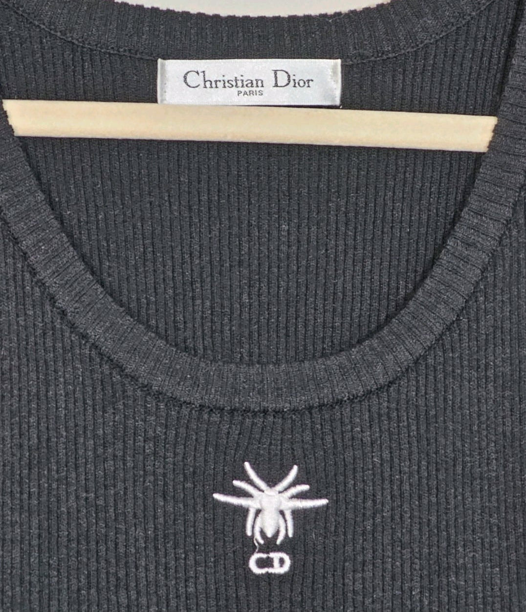 Christian Dior Logo Knit Tank Top w/ Embroidered Spider Black labeled Size US Medium NEW