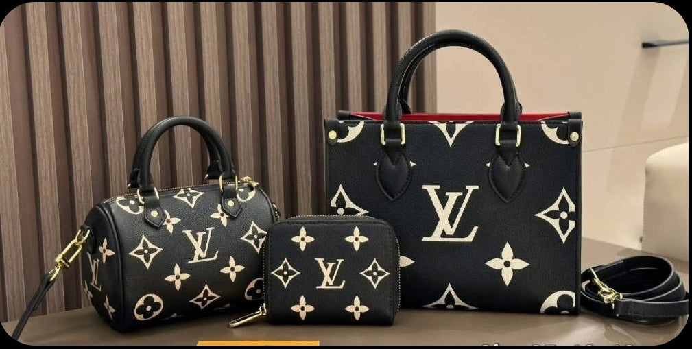 Pre order 3 piece black and white monogram tote set