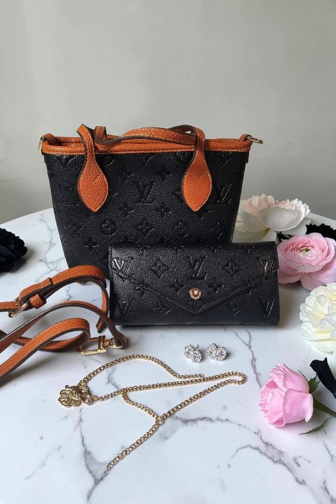 Black embossed monogram 2 pc bucket set