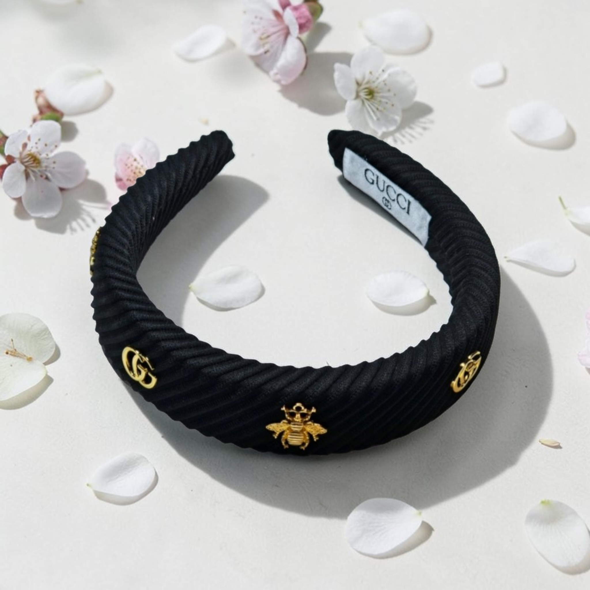 GG Black Corduroy Headband with GG Bee Charms