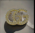 Gucci Logo charm Pearlescent Gold Pin Brooch