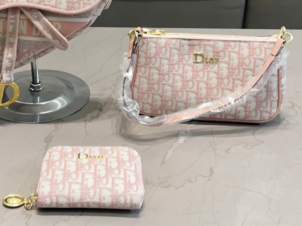 Crossbody Clutch Bag Pink Monogram Style