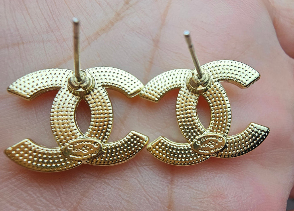 CC Logo charm Gold Pearl and Gemstone Earrings