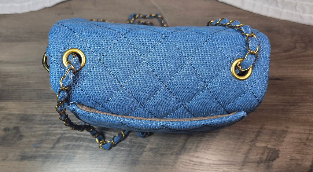 CC Logo Denim mini Crossbody Bag with Ball chain Strap