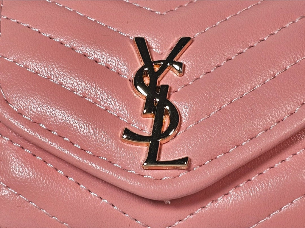 Pink Quilted Leather Yves St Laurent Logo Charm AirPods/Earbuds Case