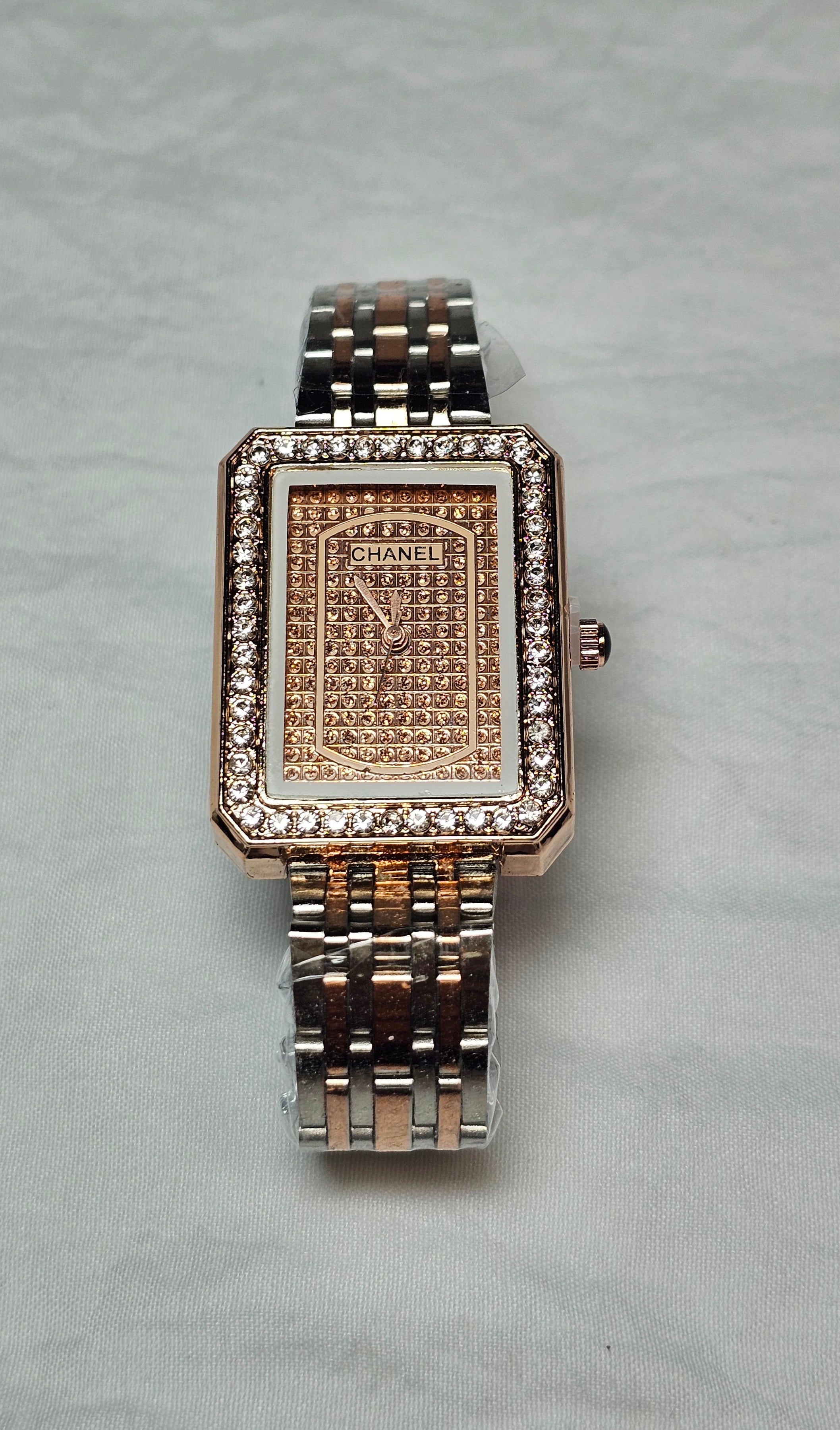 C logo Statement watch Rose Gold styling with stackable bangle Bracelet