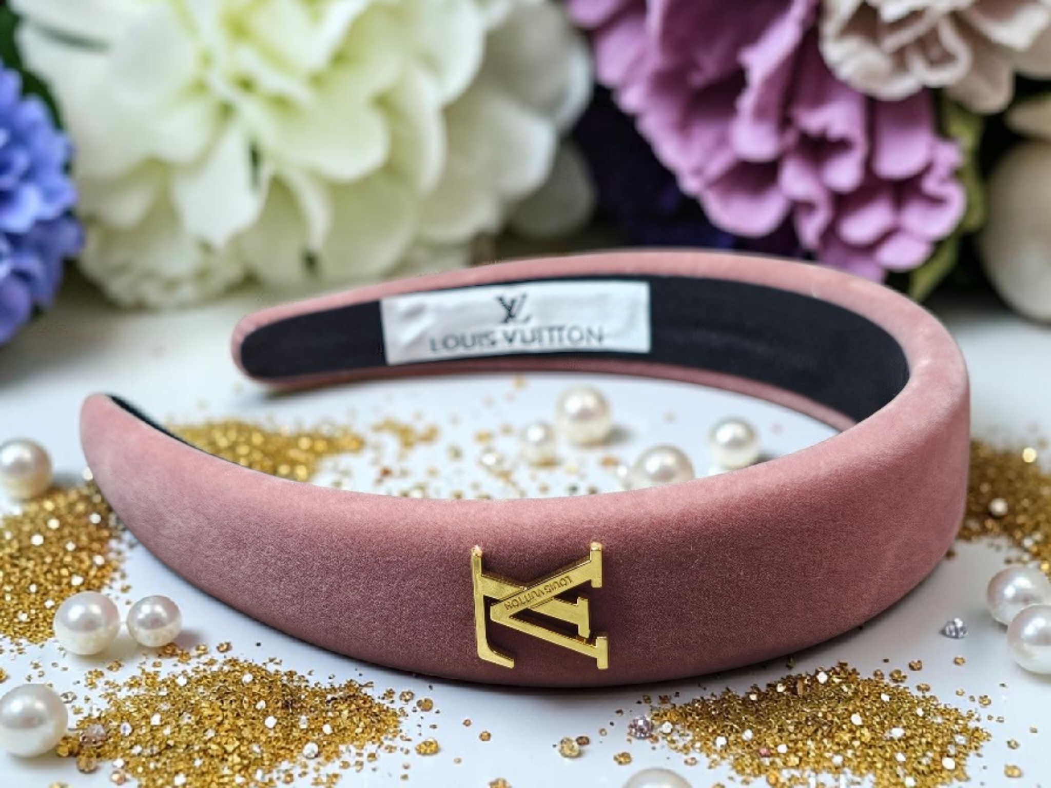 Pink Velour Louis Charm Headband