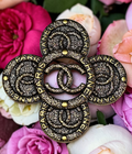 Chanel Antique Gold Logo charm Pin Brooch