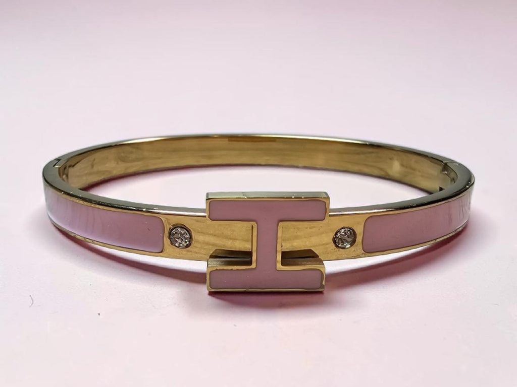 Side style H Letter Bangle Bracelet w stones