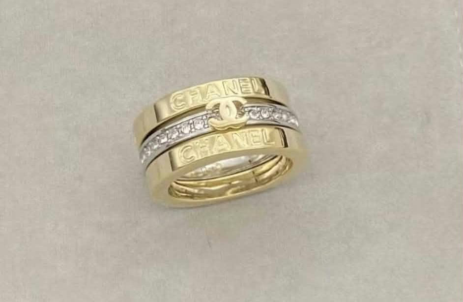 Gold plated CC logo Gemstone Band Ring