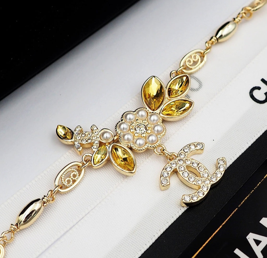 C Logo MultiStone  Floral Chain Bracelet