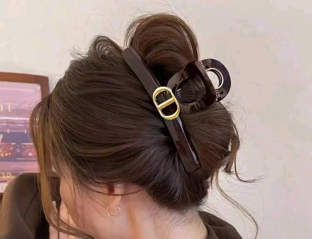 CD Golden Logo Large Hair Clip in Black or Brown