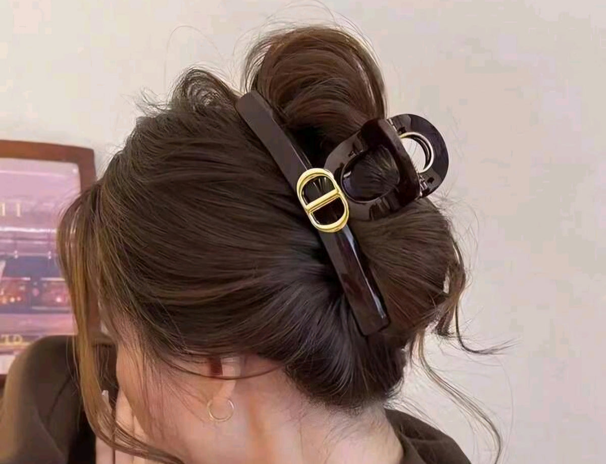 CD Golden Logo Large Hair Clip in Black or Brown
