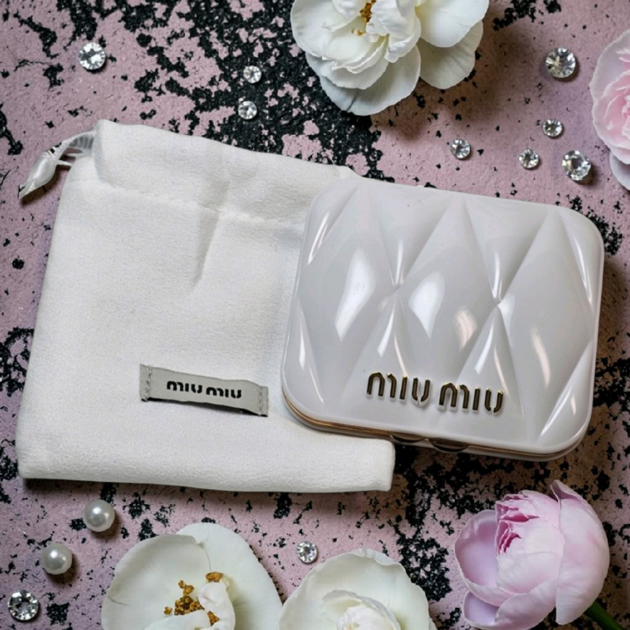 White logo Compact Mirror W/ Dustbag NIB