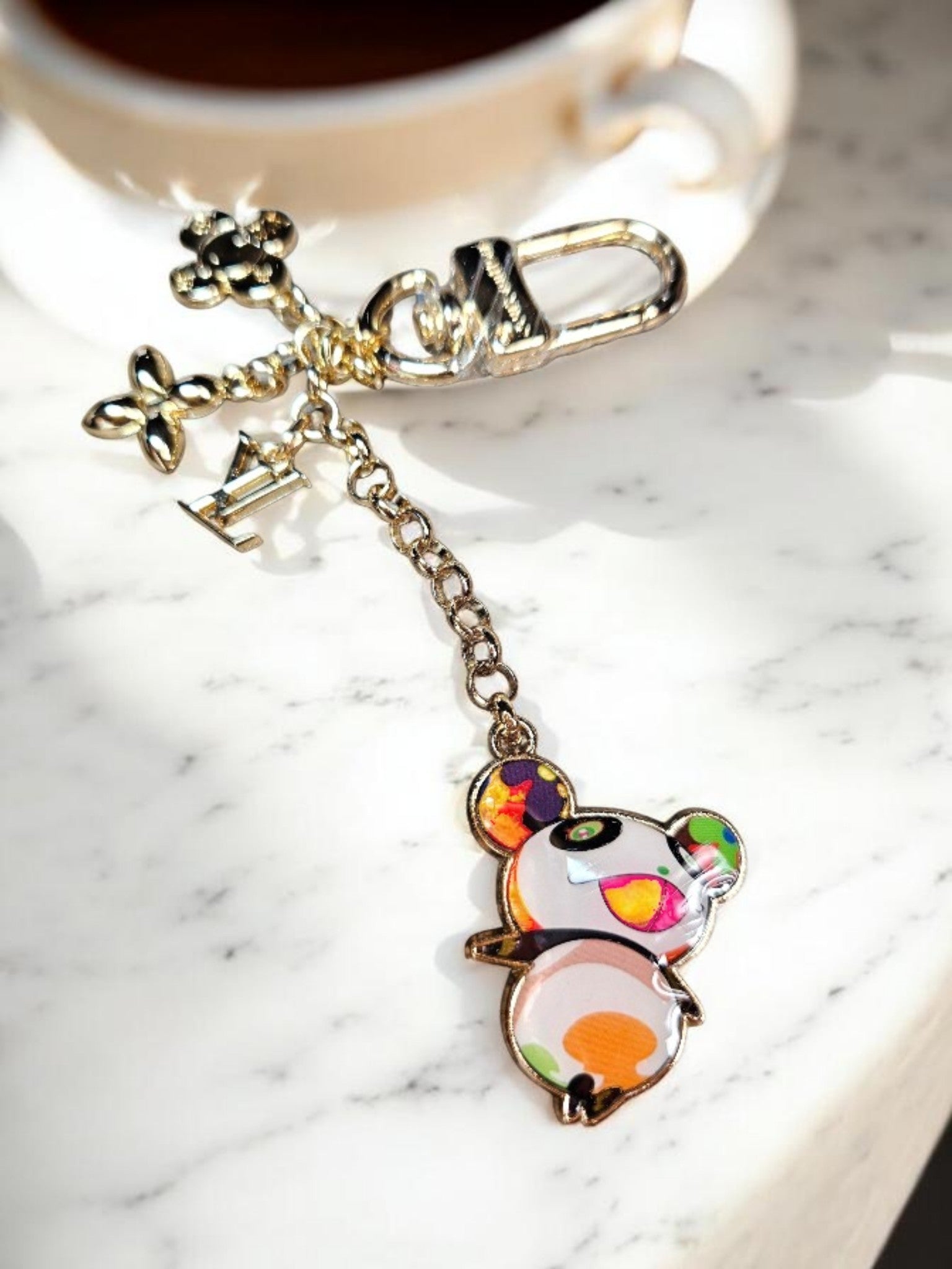 LV Logo Metal Panda Key chain bag charm